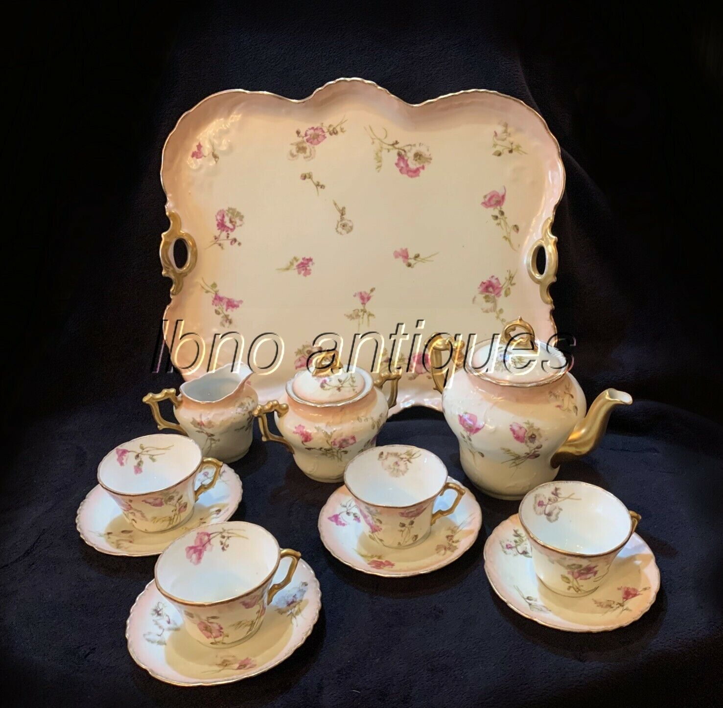 Antique German Porcelain Tea Set for Four