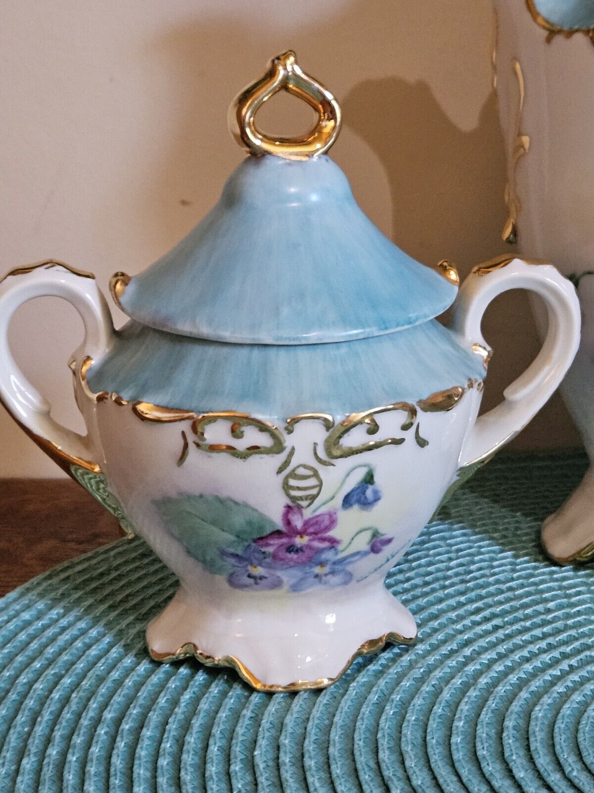 Turquoise Floral Antique China Tea Set
