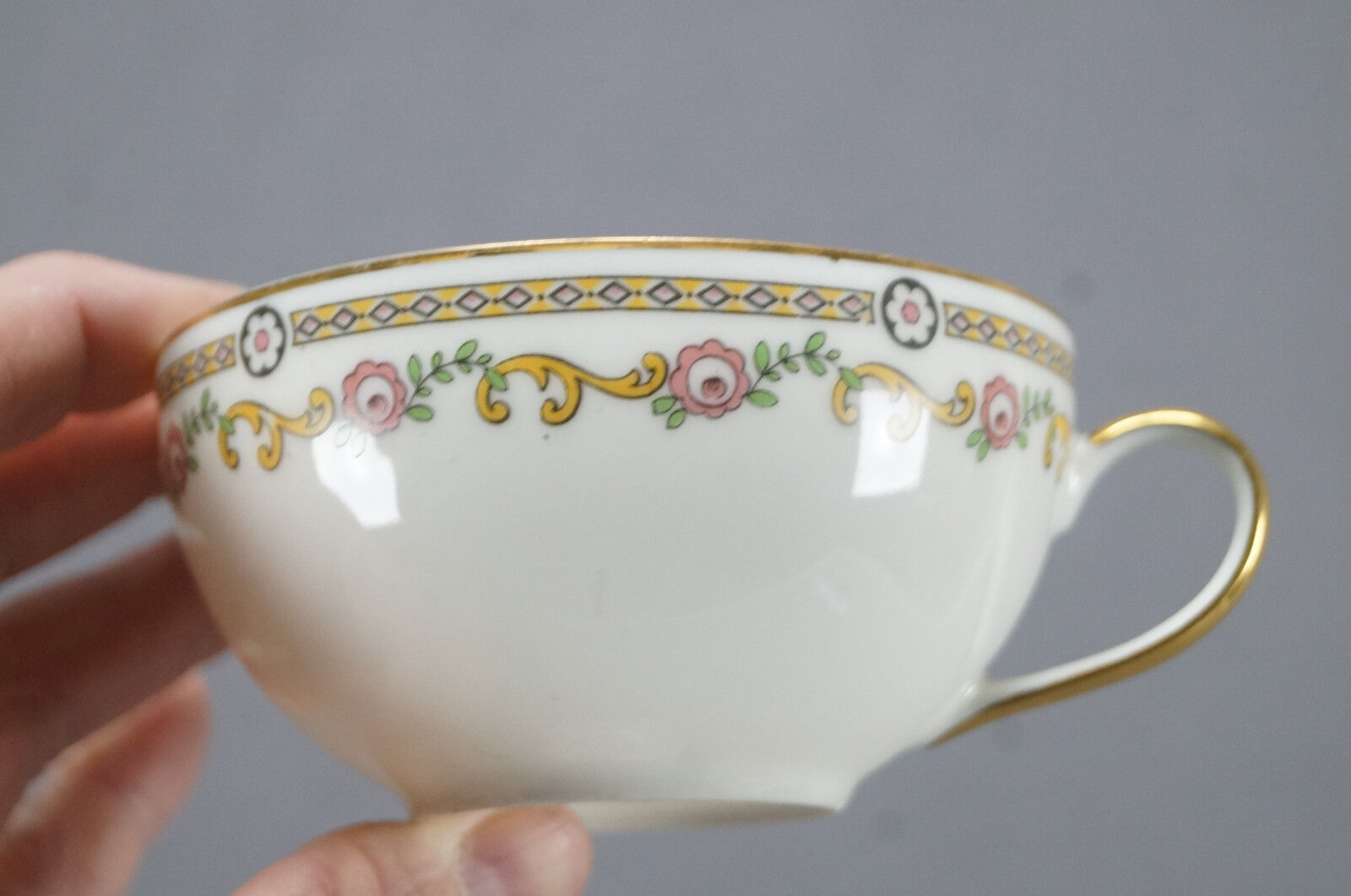 Limoges Pink Roses Yellow Scrolls Tea Cup Set