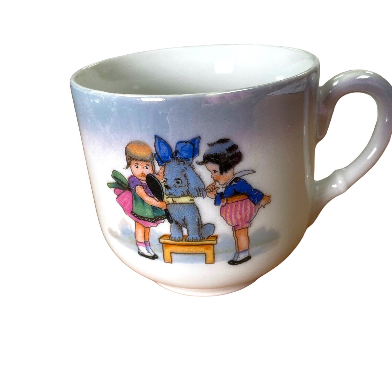 Antique Child's Cup Saucer with Dog Design