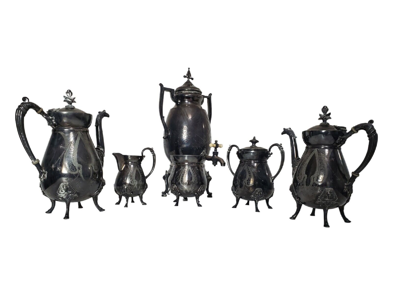 Victorian 6-Piece Silver Plated Tea Service Set