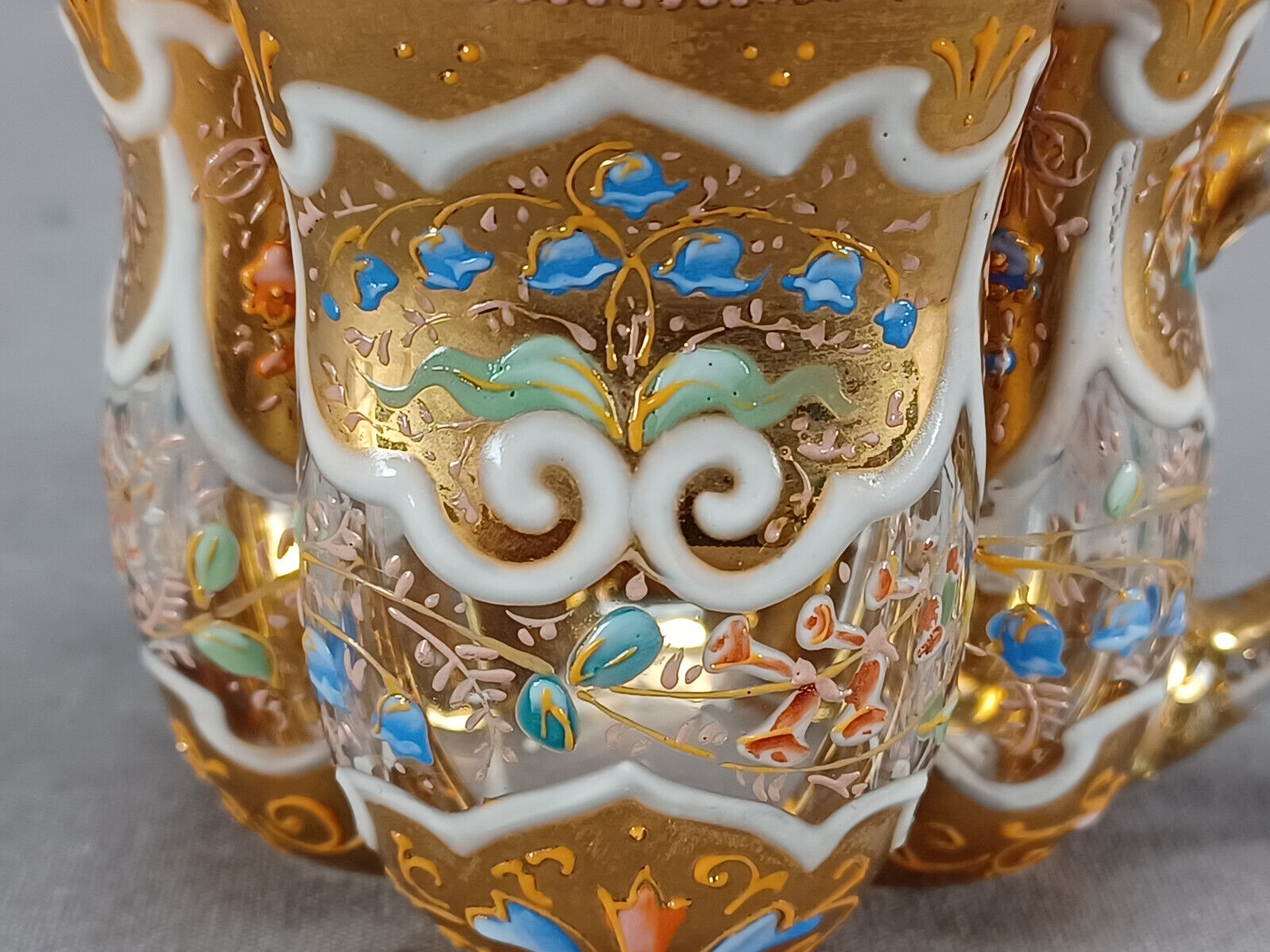 Bohemian Enamel Floral Gold Quatrefoil Tea Cup