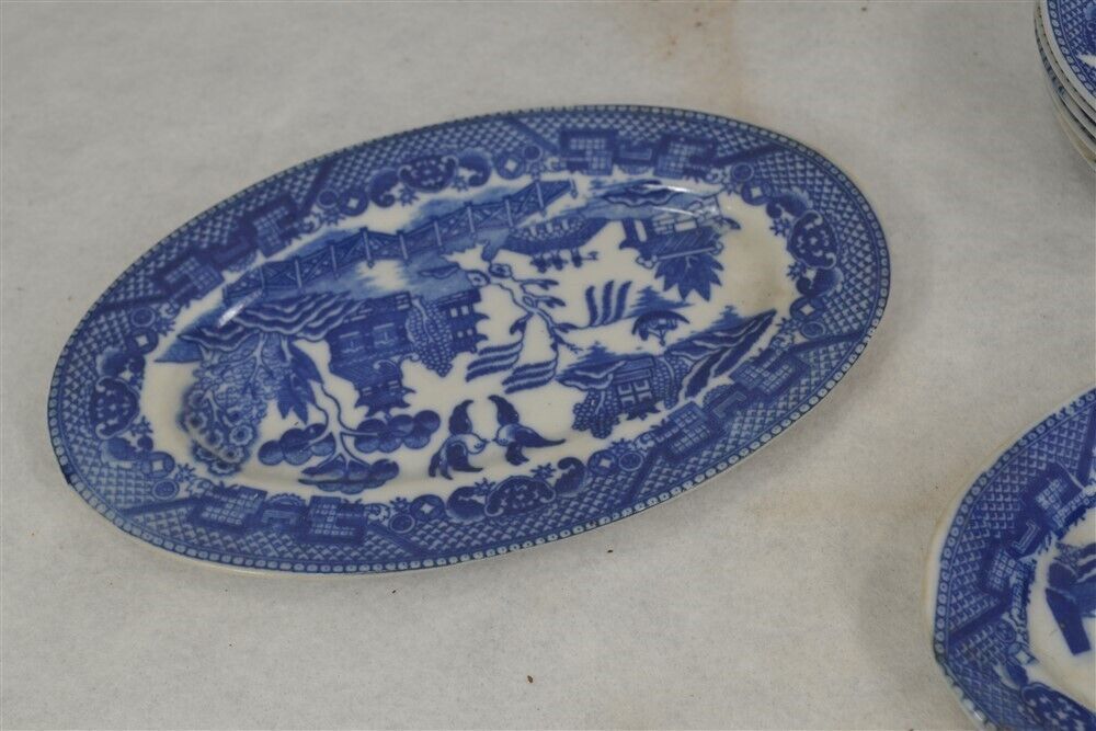Antique Blue Willow Child Dish Set, 29 Pieces