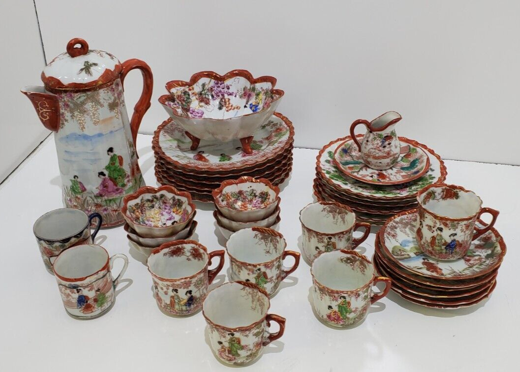 Antique Kutani Geisha Girls Chocolate Tea Set