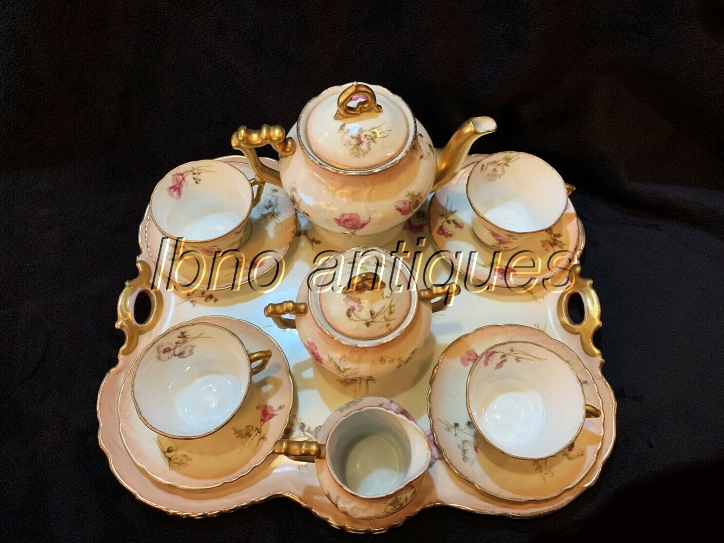Antique German Porcelain Tea Set for Four