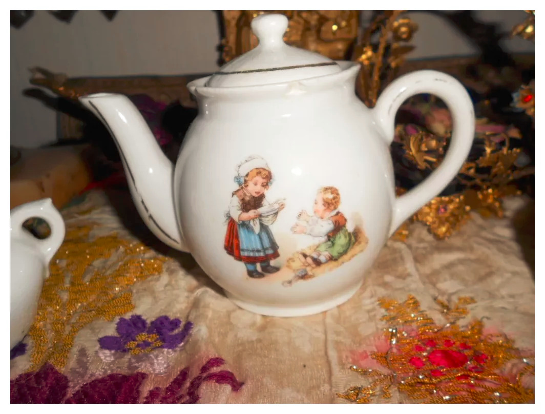 Vintage German Doll Lithograph Tea Set, 1900s