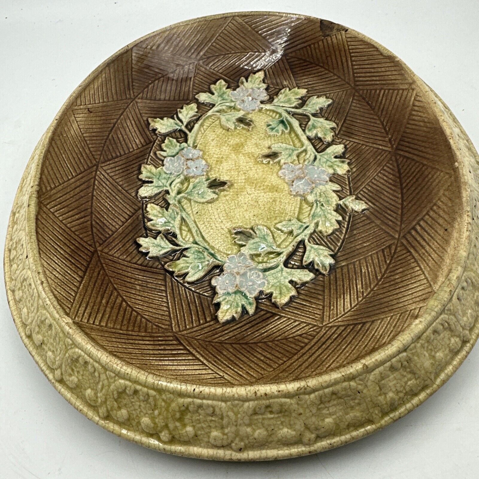 Rare 1800s English Oval Floral Majolica Tray