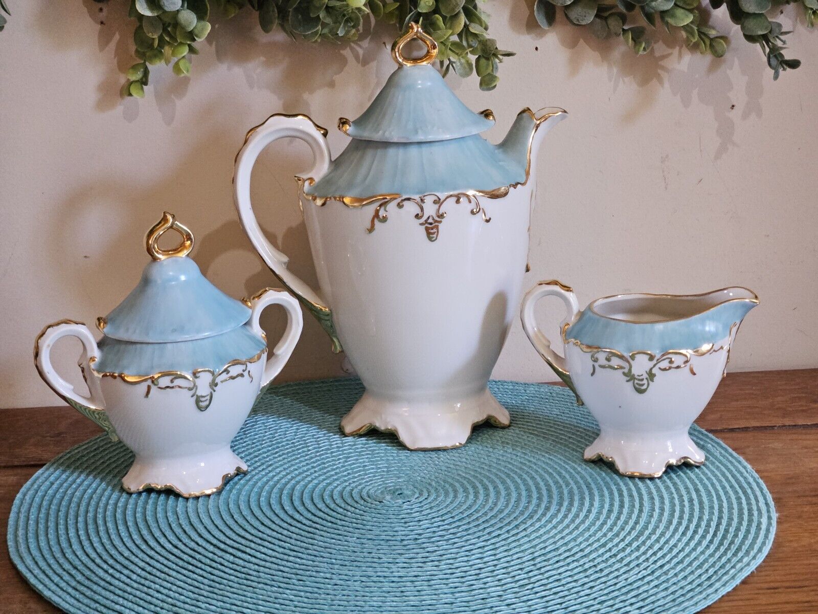 Turquoise Floral Antique China Tea Set