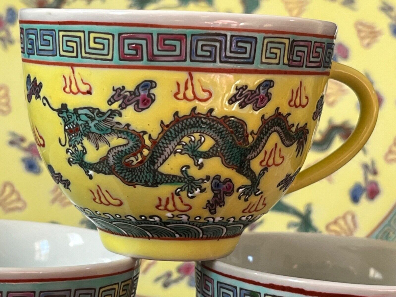 Vintage Chinese Porcelain Yellow Tea Set