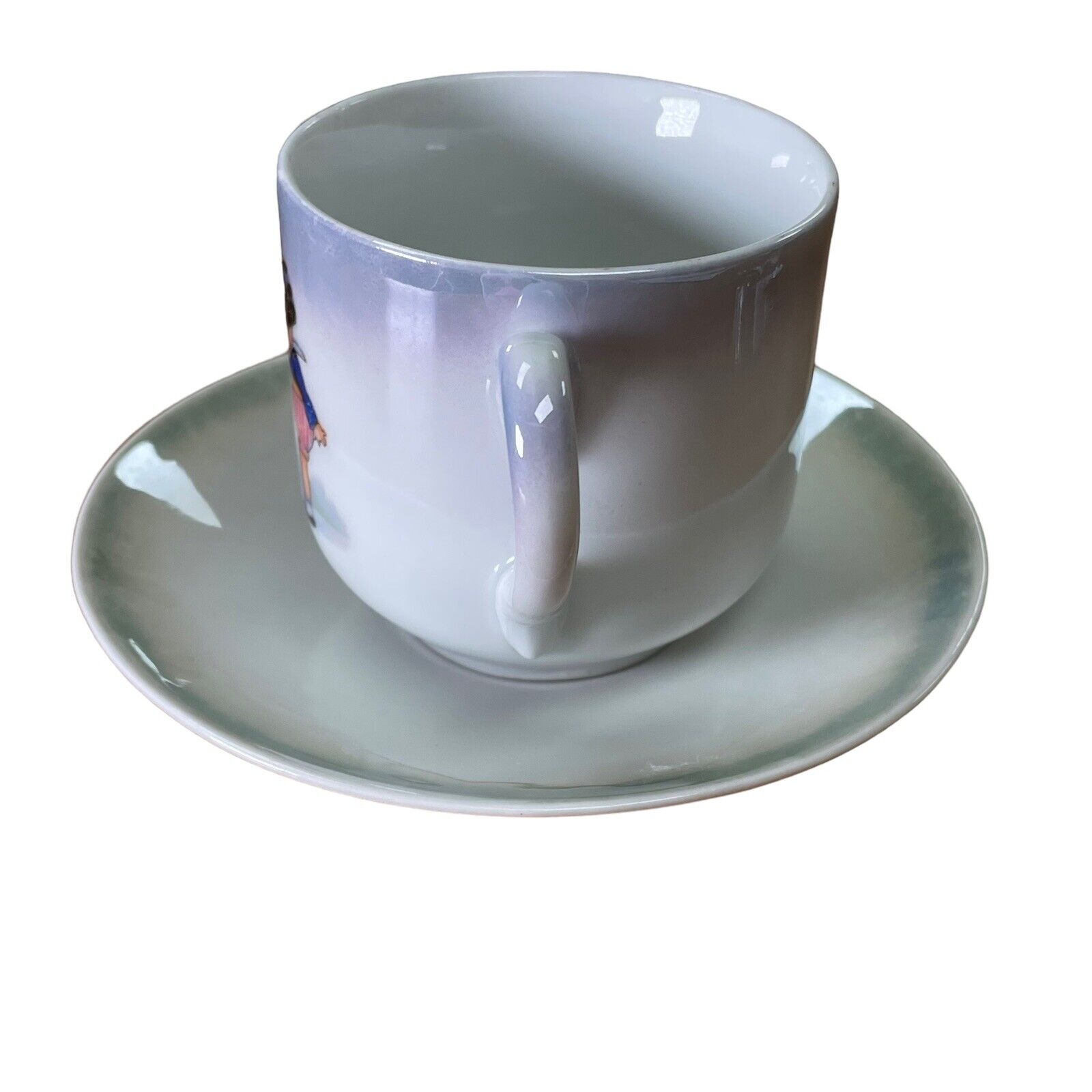 Antique Child's Cup Saucer with Dog Design