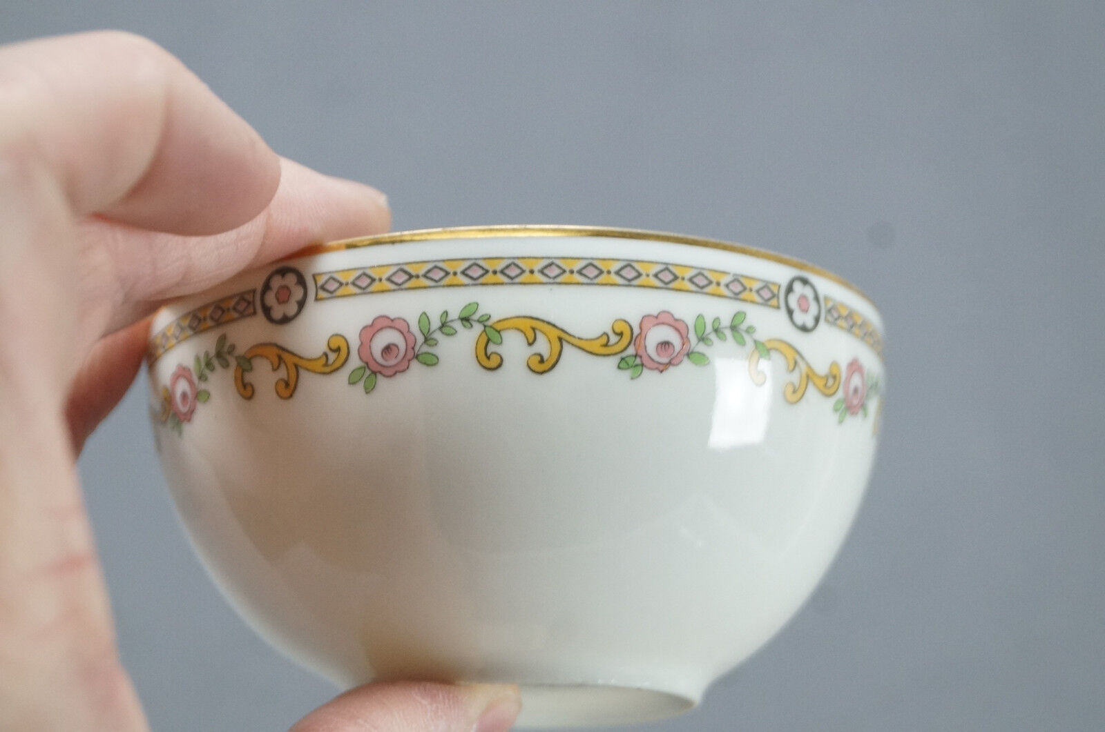 Limoges Pink Roses Yellow Scrolls Tea Cup Set