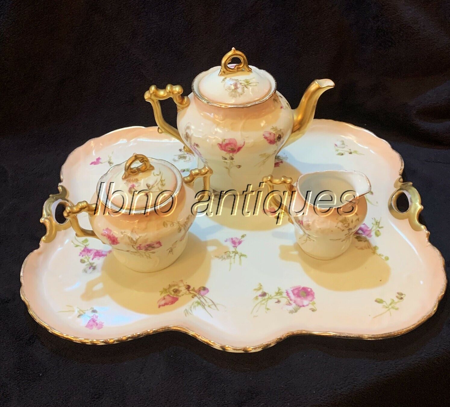 Antique German Porcelain Tea Set for Four