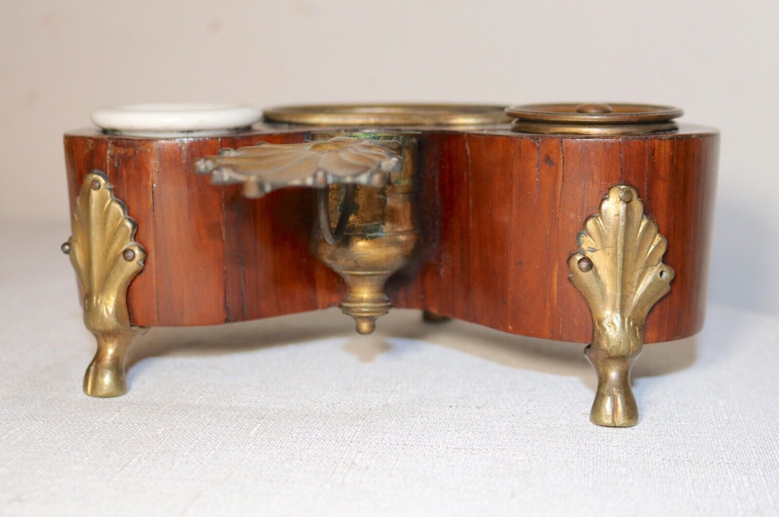 Louis XVI Handmade Kidney Veneer Inkwell Stand