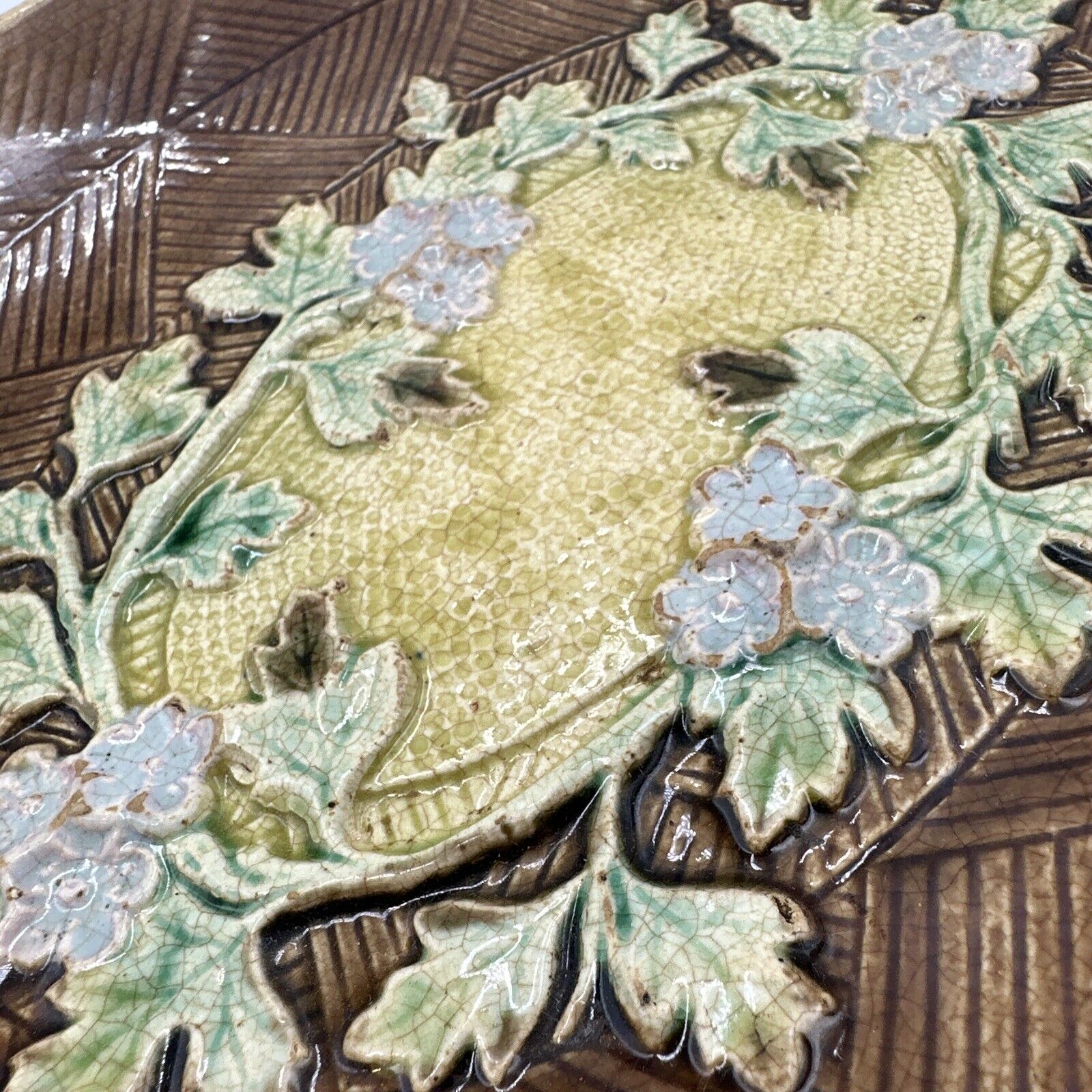 Rare 1800s English Oval Floral Majolica Tray