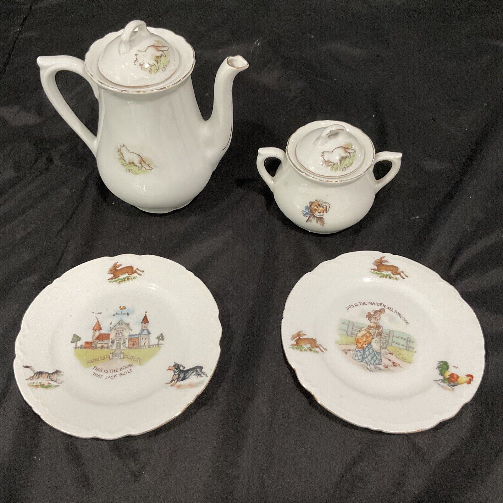 Antique German Porcelain Child's Tea Set, 4 Pieces