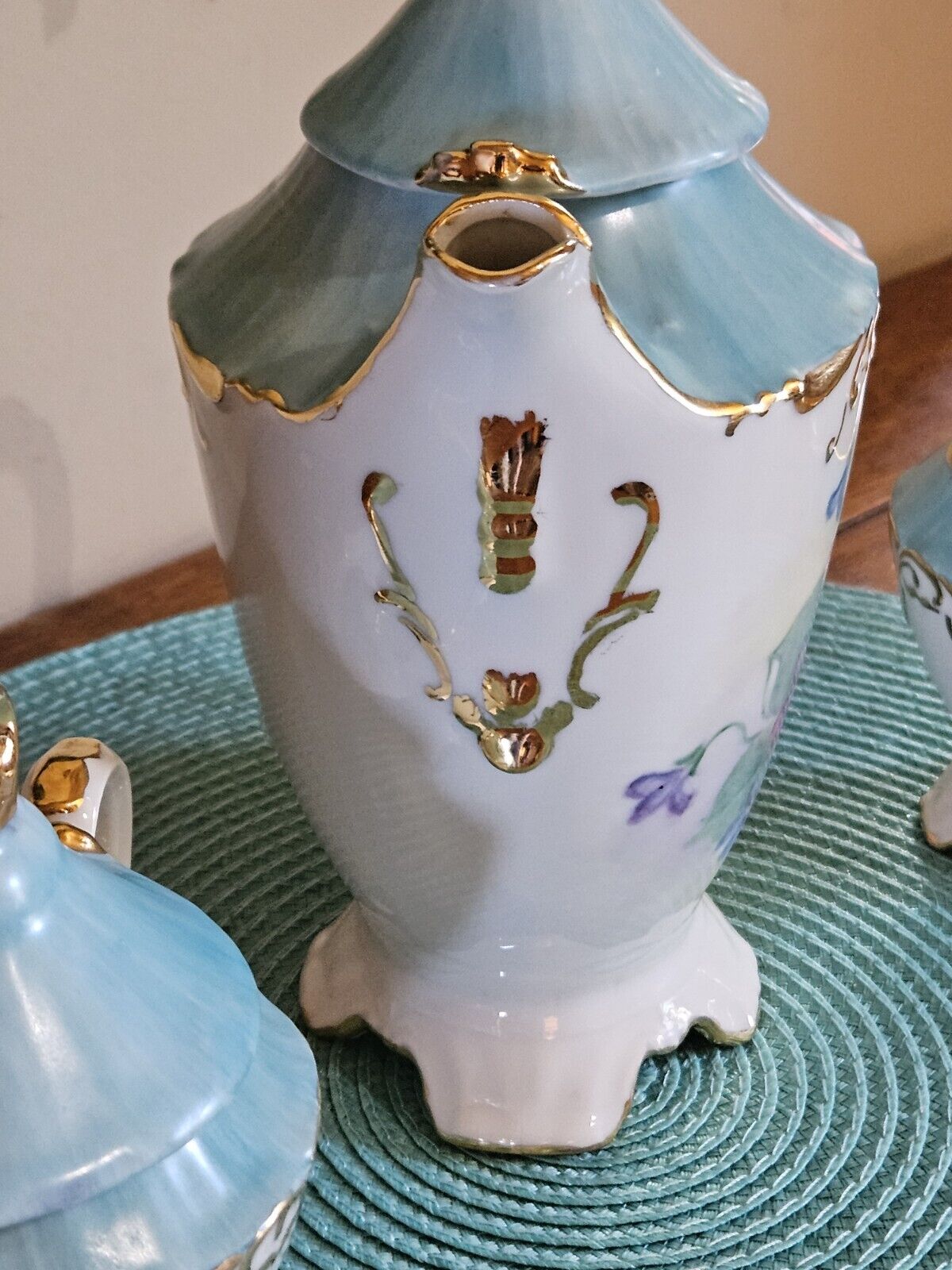 Turquoise Floral Antique China Tea Set
