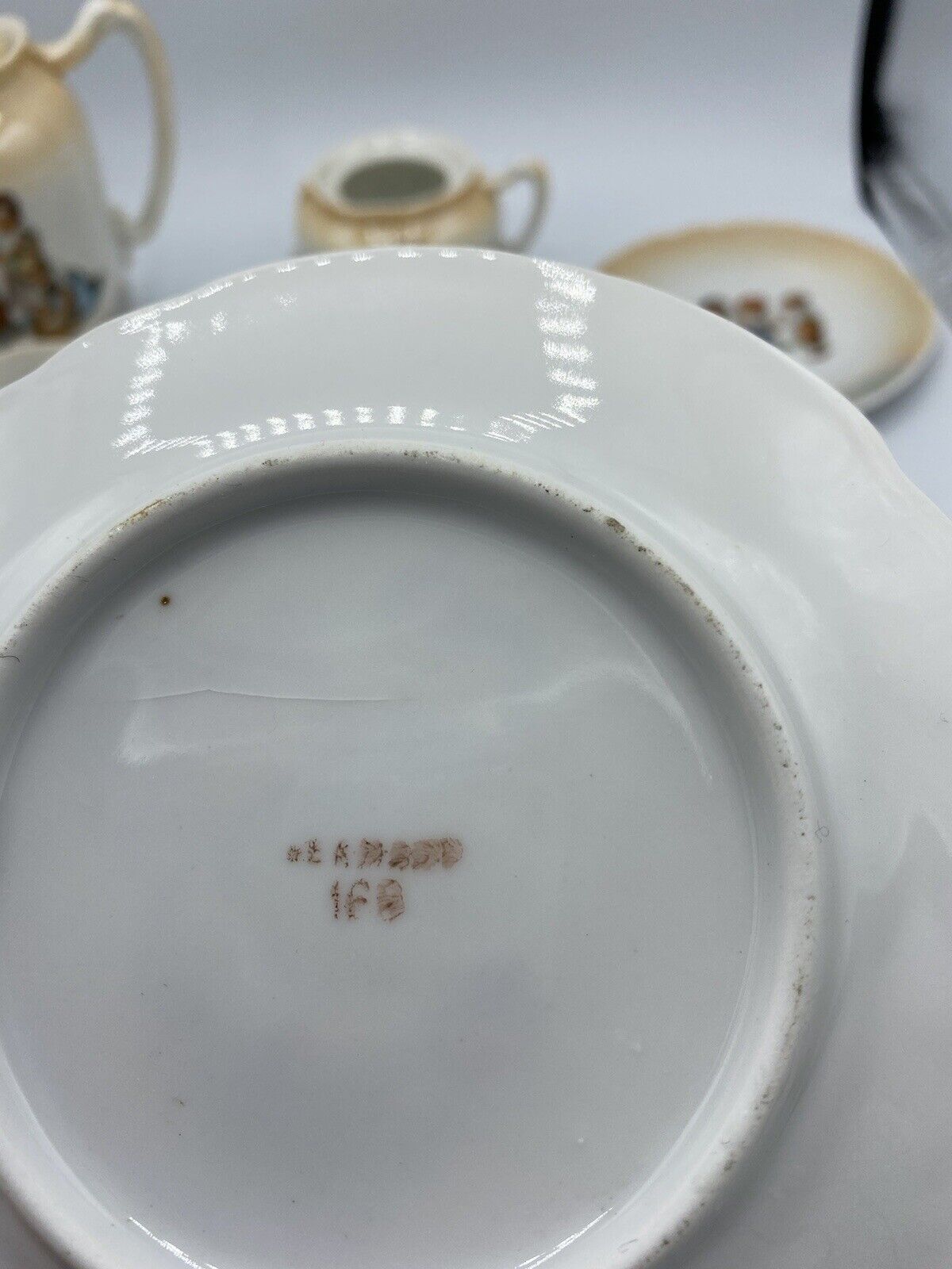 14-Piece Antique German Child's Two-Tone Tea Set