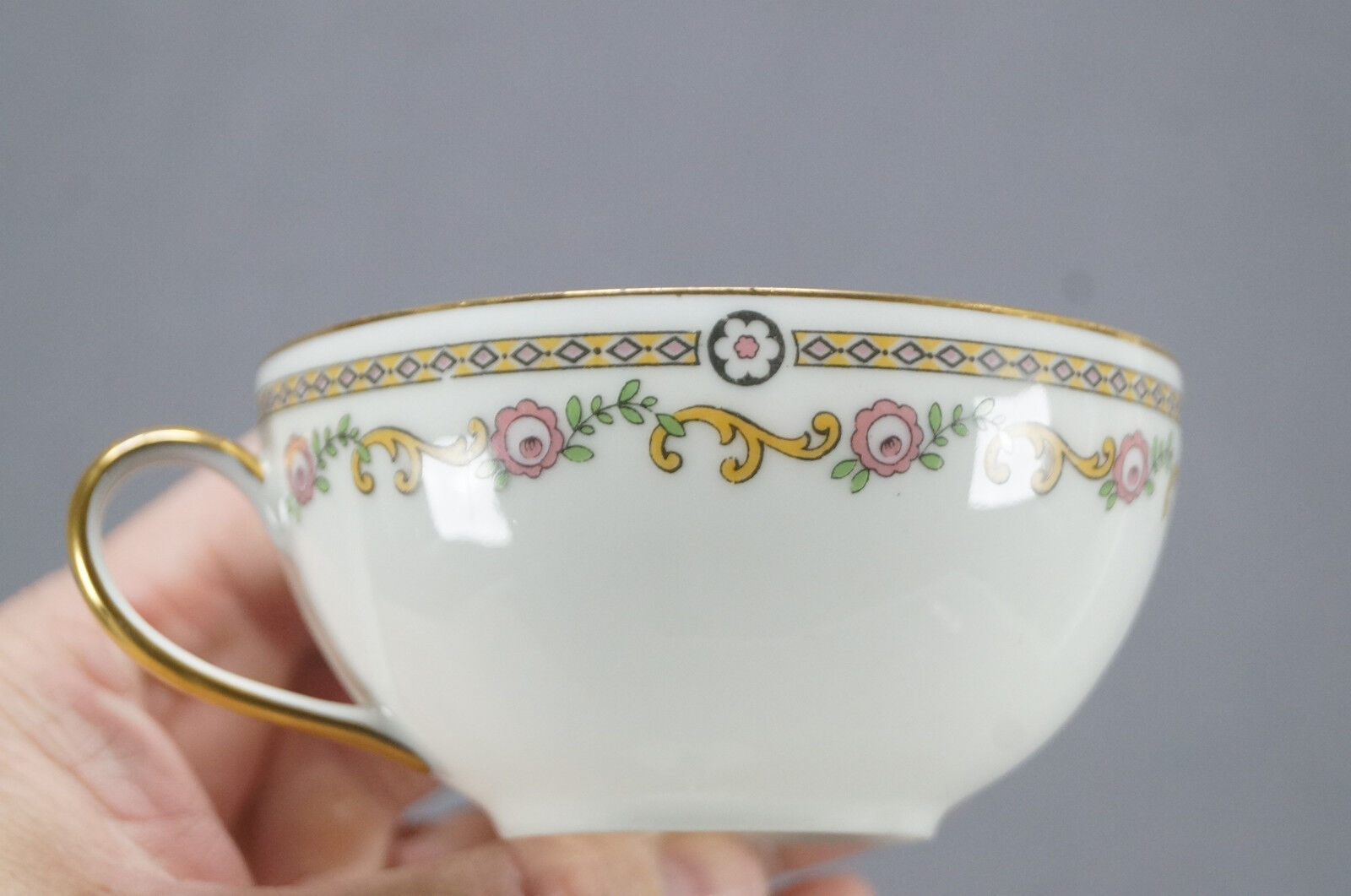 Limoges Pink Roses Yellow Scrolls Tea Cup Set