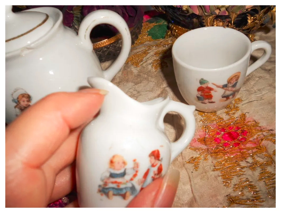 Vintage German Doll Lithograph Tea Set, 1900s