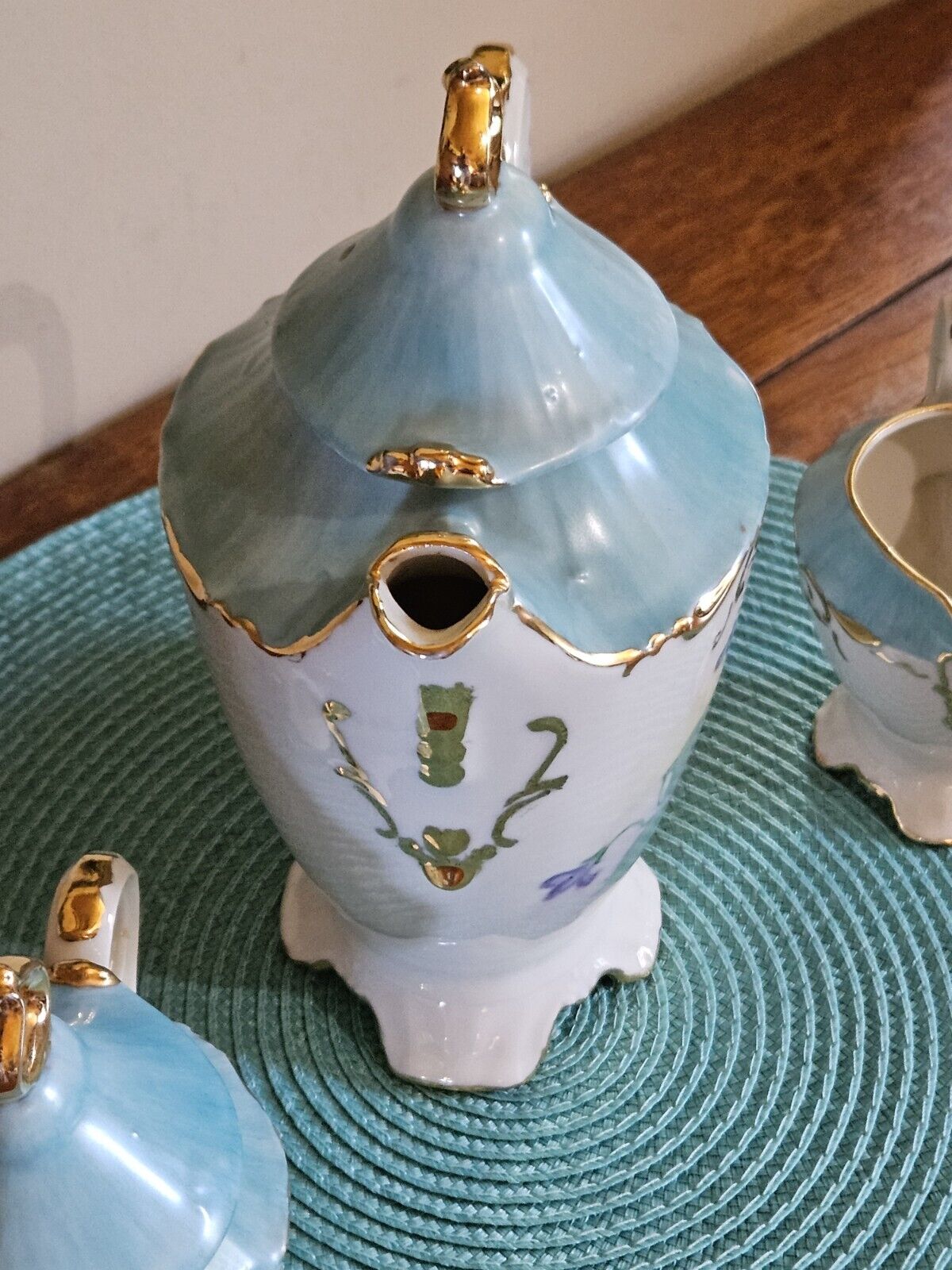 Turquoise Floral Antique China Tea Set