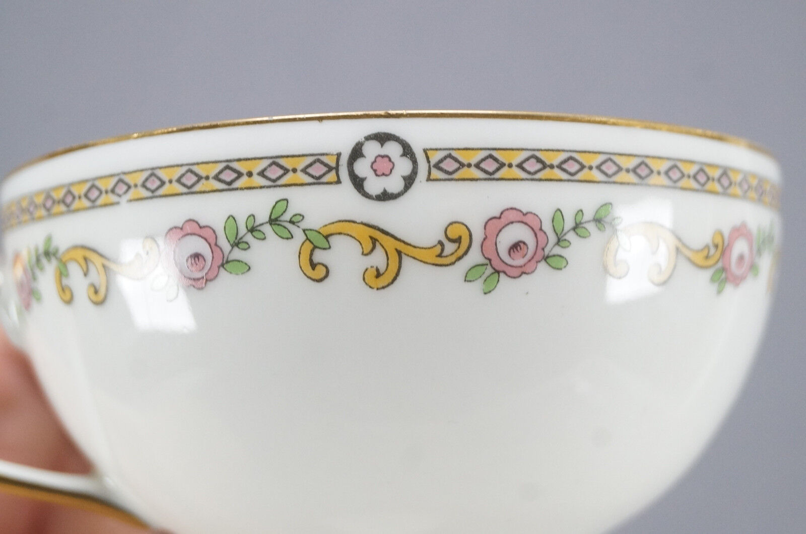 Limoges Pink Roses Yellow Scrolls Tea Cup Set