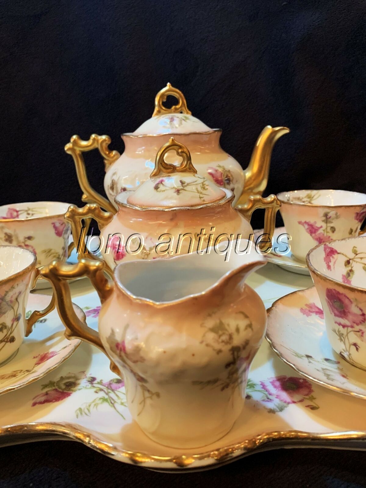 Antique German Porcelain Tea Set for Four