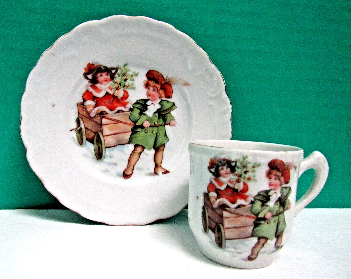 Victorian Porcelain Tea Party Plates and Cups Set