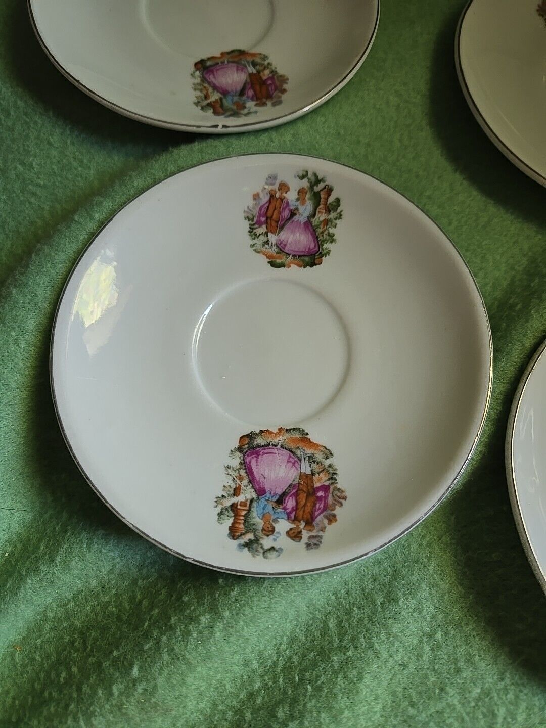 Victorian Couple Motif Gold Trim Demitasse Saucer