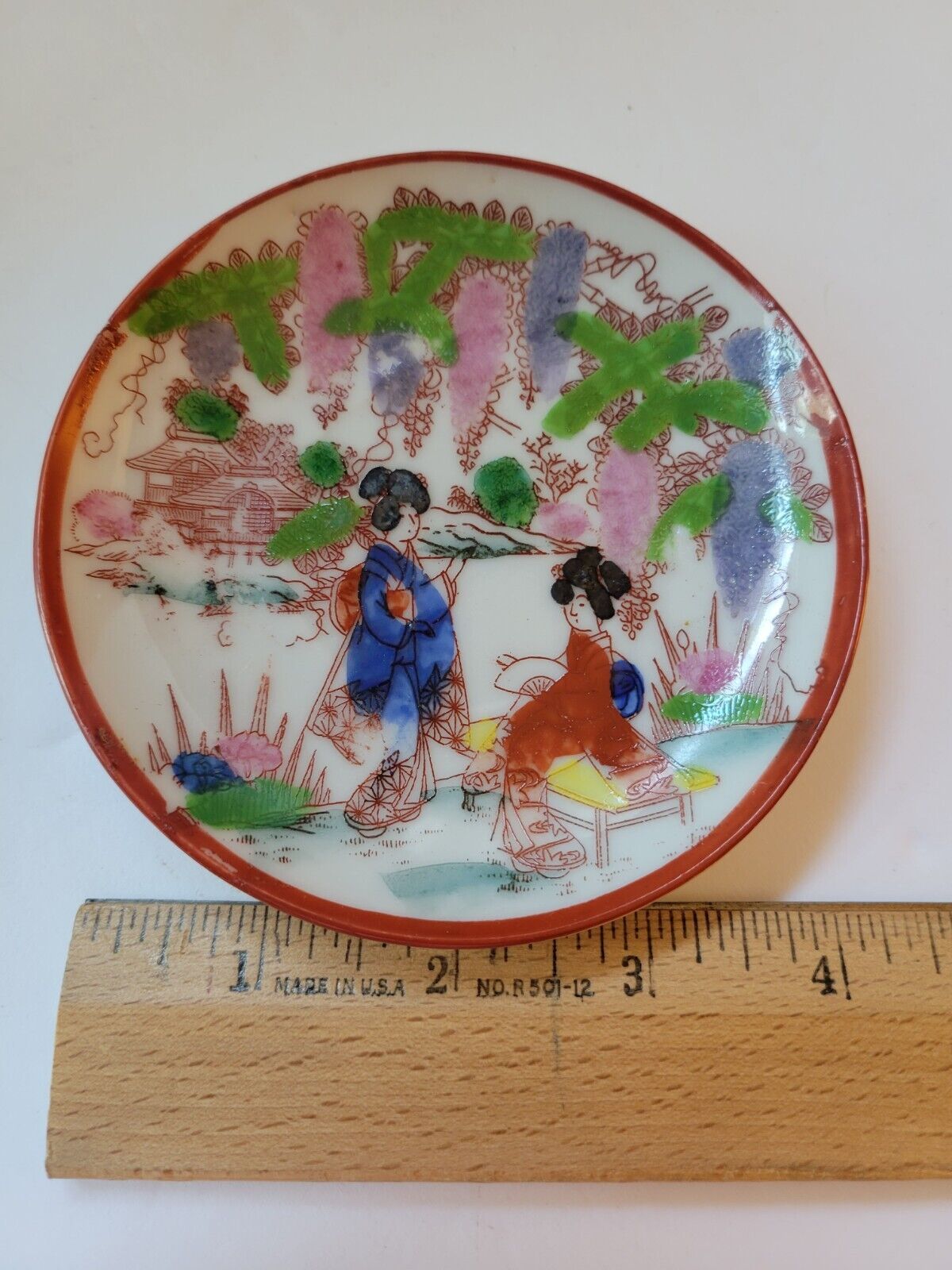 Handpainted Vintage Geisha Tea Cup Set, 9 Pieces