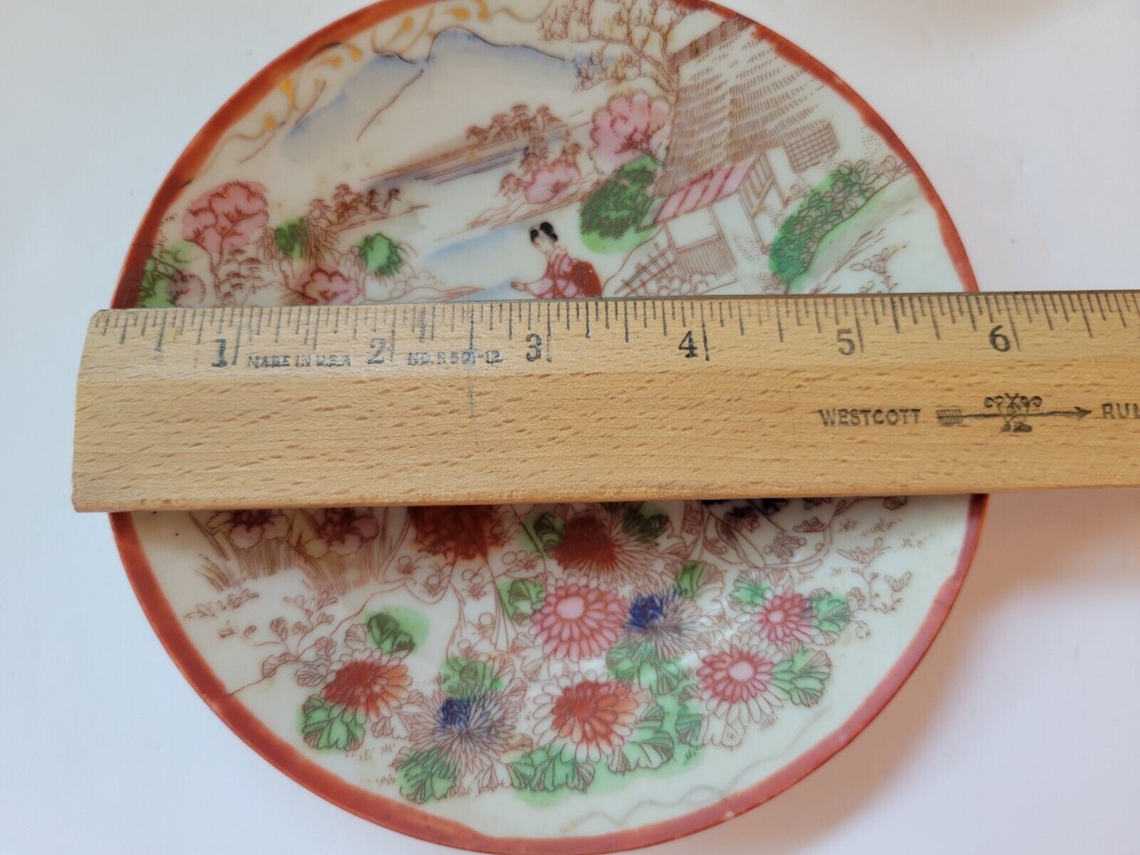 Handpainted Vintage Geisha Tea Cup Set, 9 Pieces
