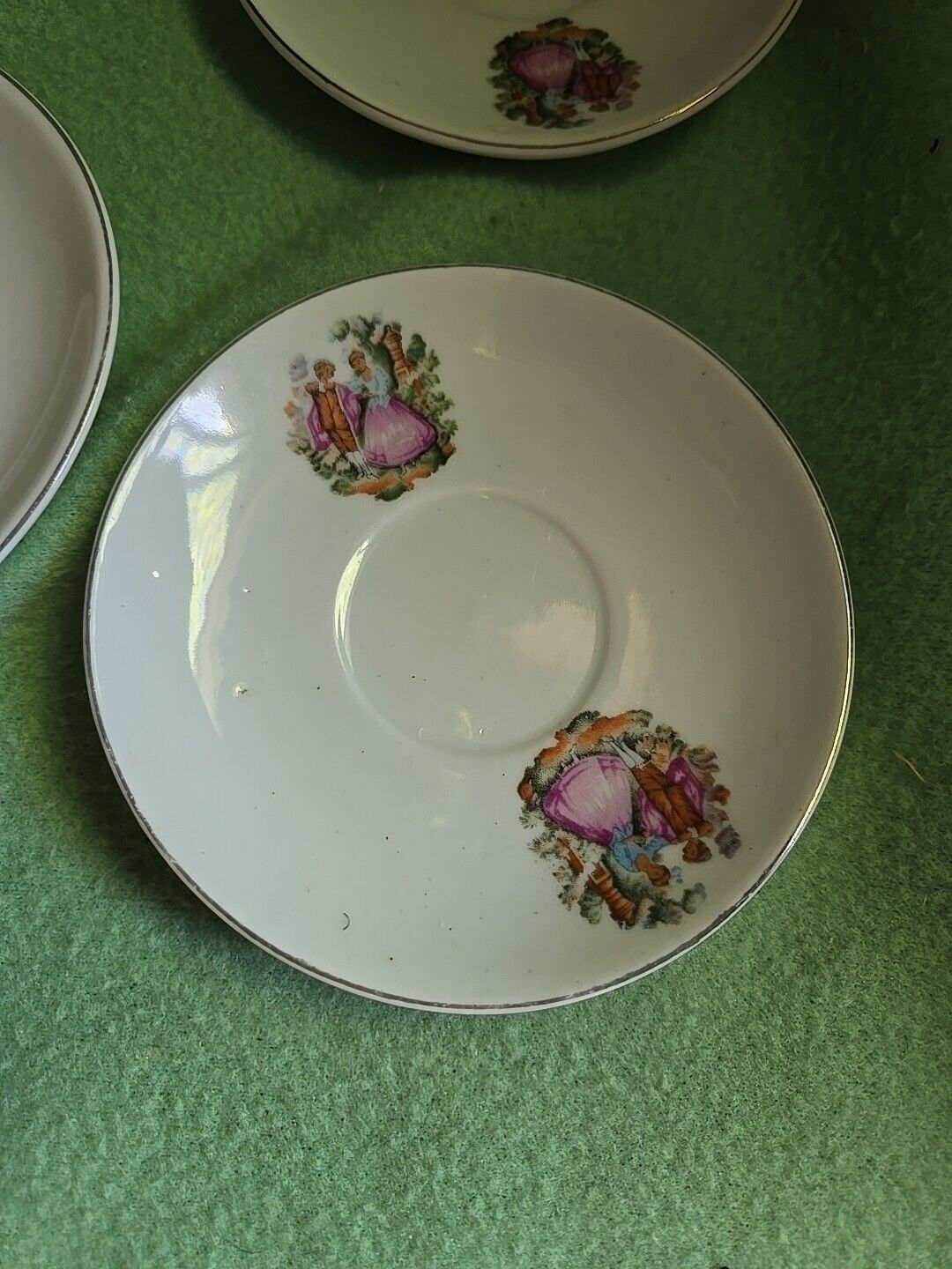Victorian Couple Motif Gold Trim Demitasse Saucer