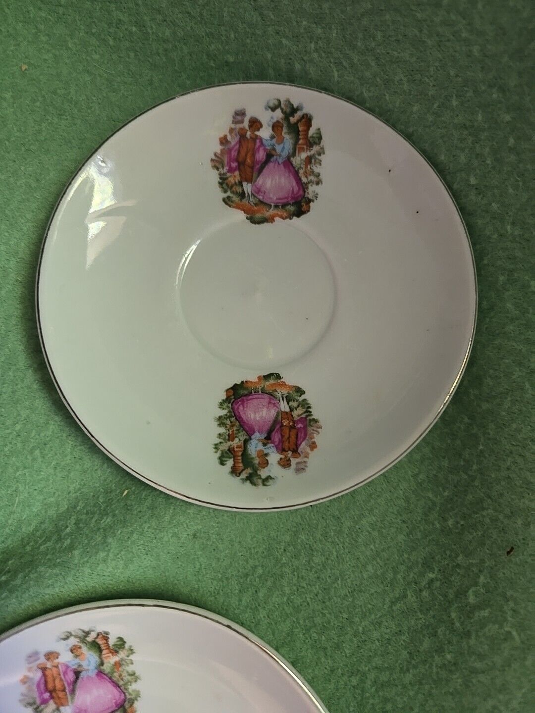 Victorian Couple Motif Gold Trim Demitasse Saucer