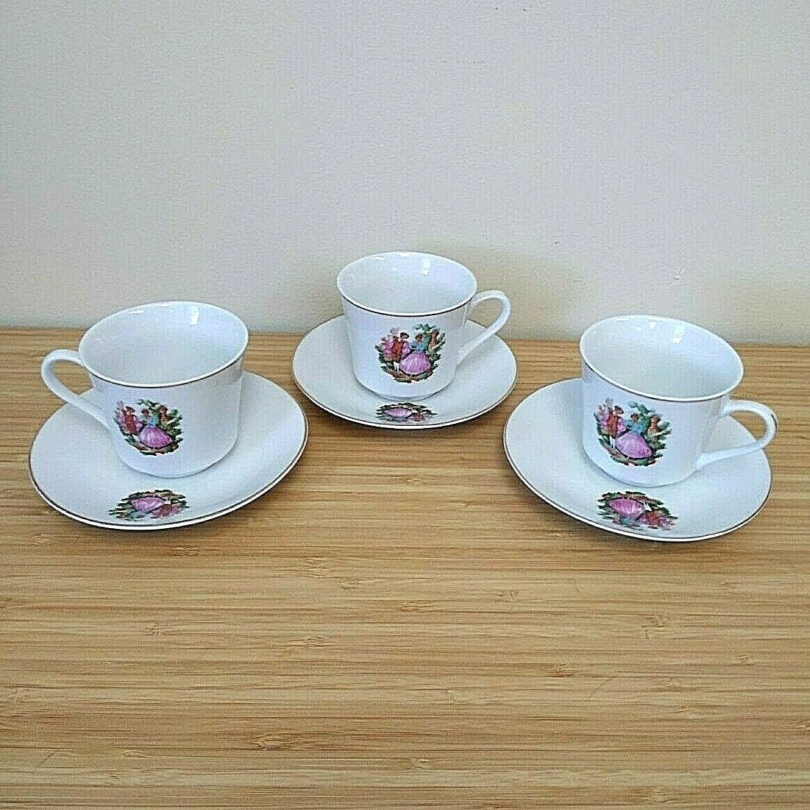 Fragonard Courting Couple Tea Cups and Saucers Set
