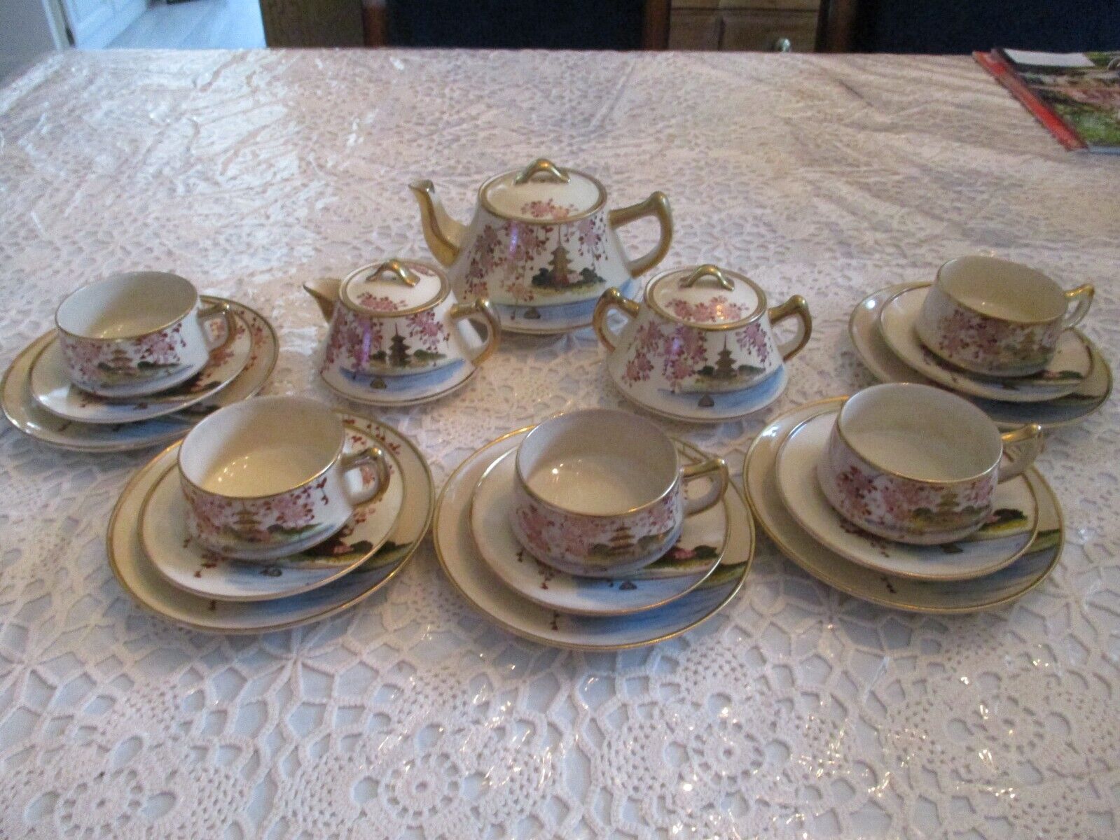 Gilded Satsuma Tea Set with Cherry Blossoms