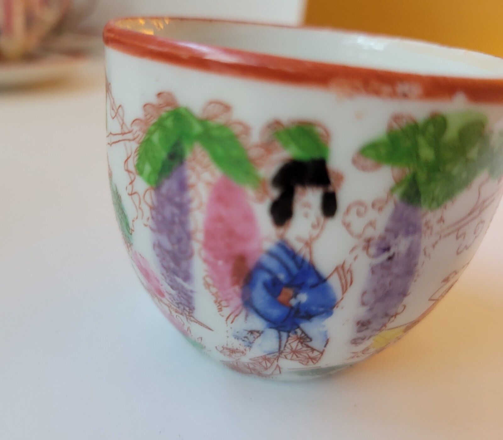 Handpainted Vintage Geisha Tea Cup Set, 9 Pieces
