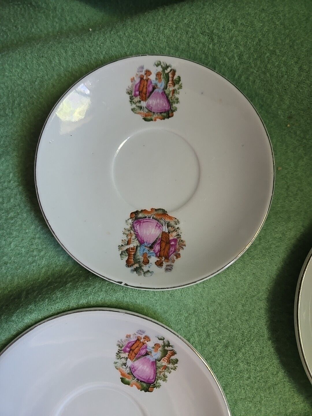 Victorian Couple Motif Gold Trim Demitasse Saucer