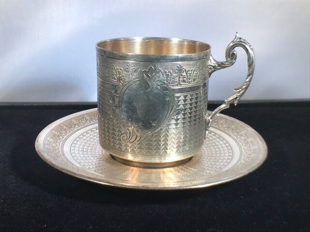 Victorian French Silver Tea Cup & Saucer Set