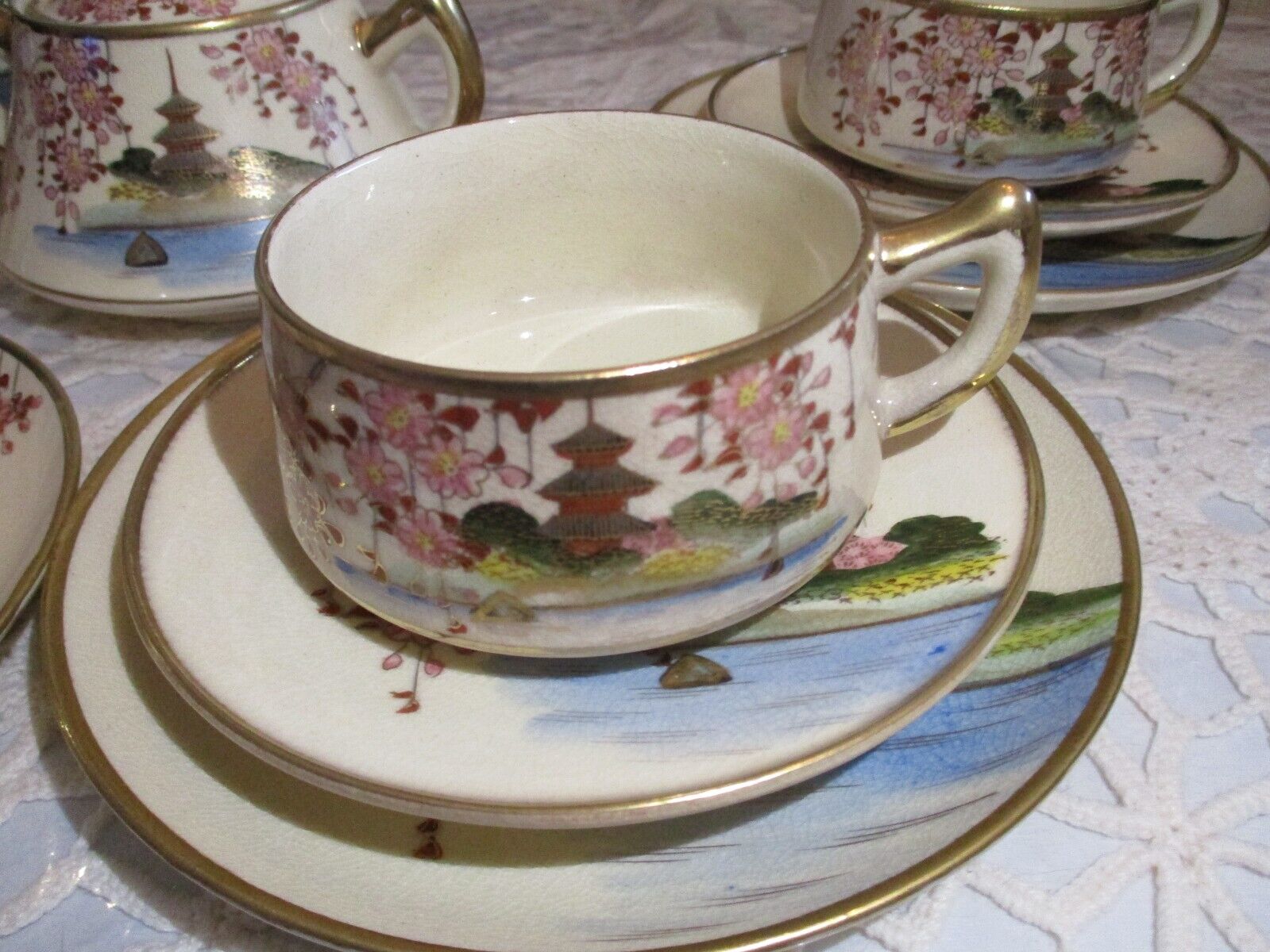 Gilded Satsuma Tea Set with Cherry Blossoms