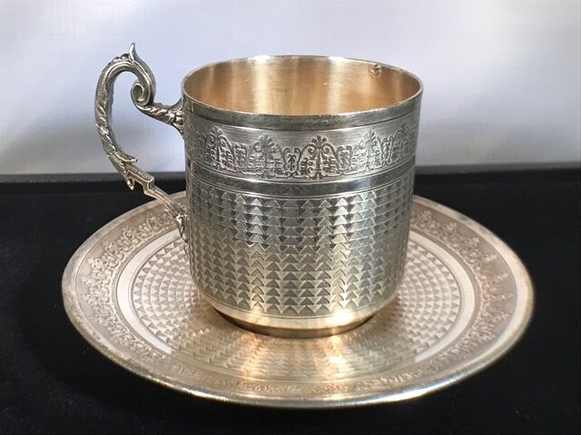 Victorian French Silver Tea Cup & Saucer Set