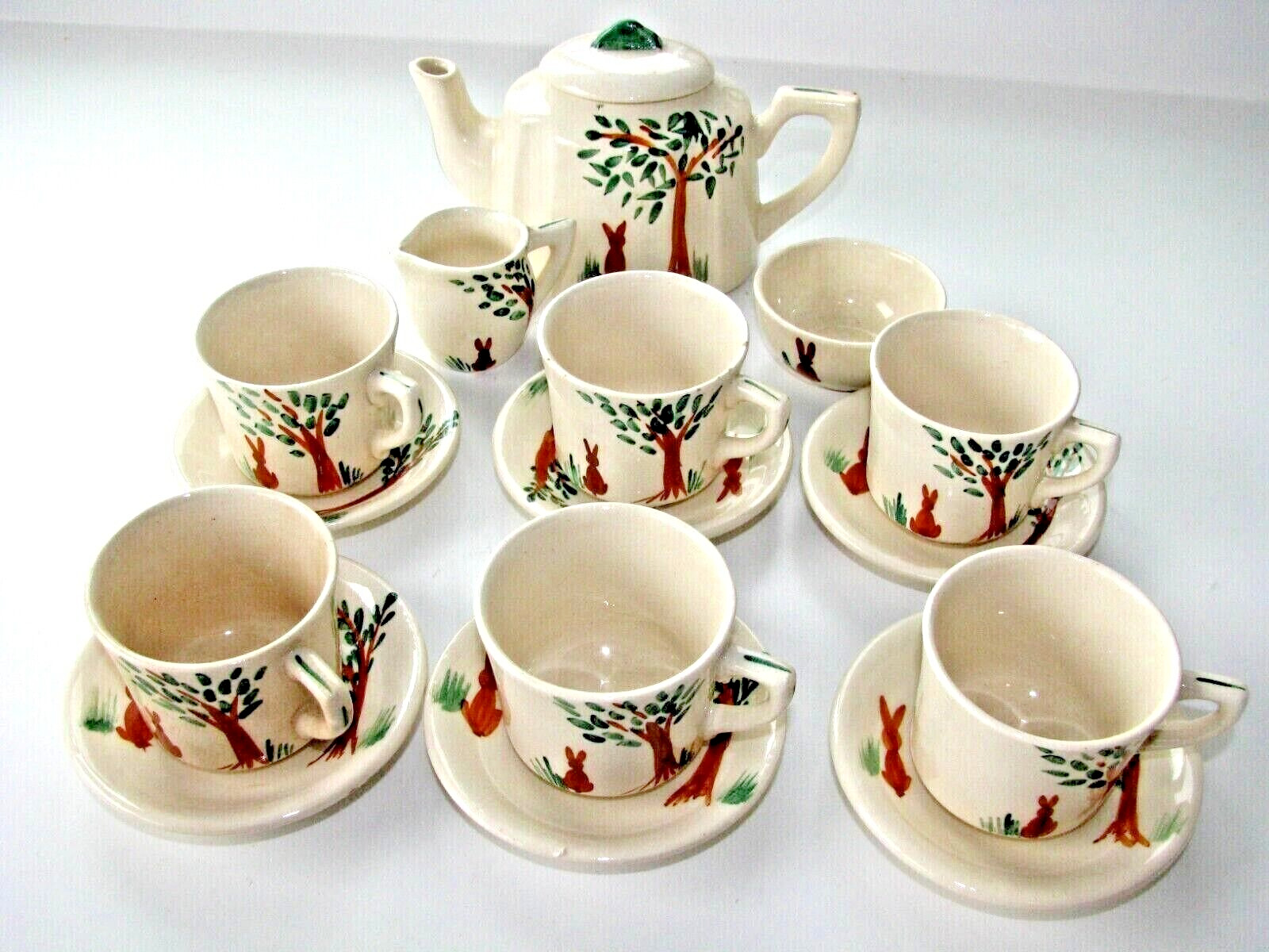 Antique English 15-Piece Rabbit Tea Set