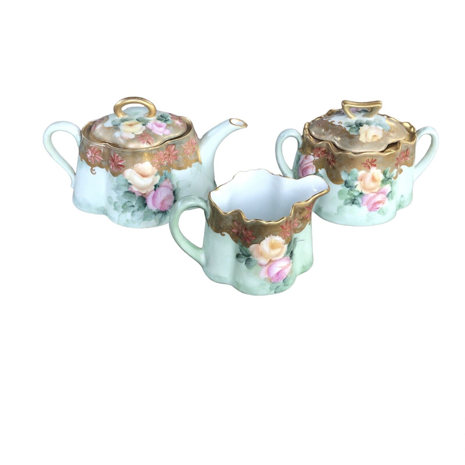 1900s Rosenthal Pink Roses Gold Gilt Tea Set