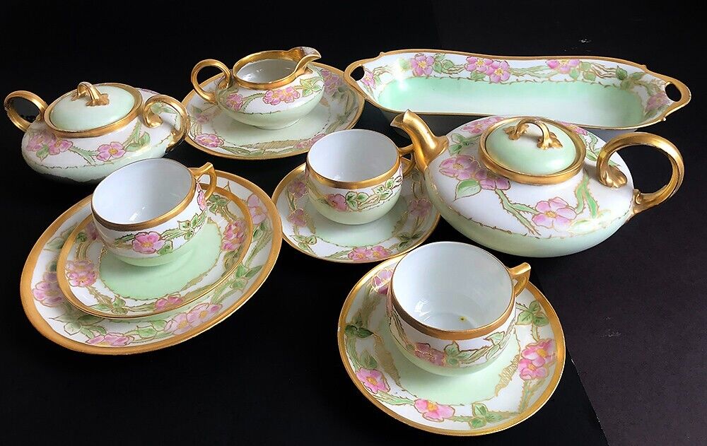 Limoges Floral Gold Trimmed Tea Set, 14 Pieces