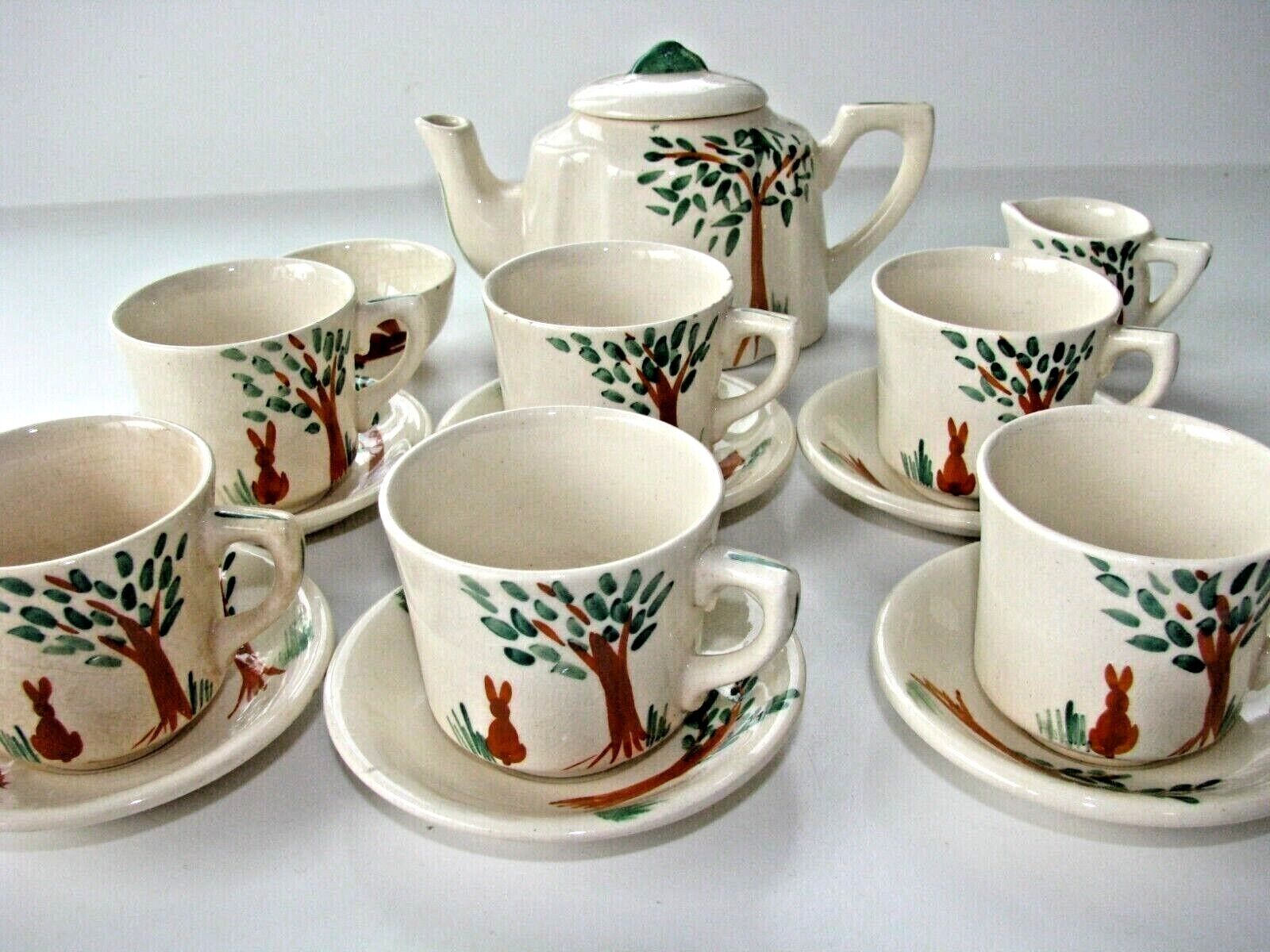 Antique English 15-Piece Rabbit Tea Set