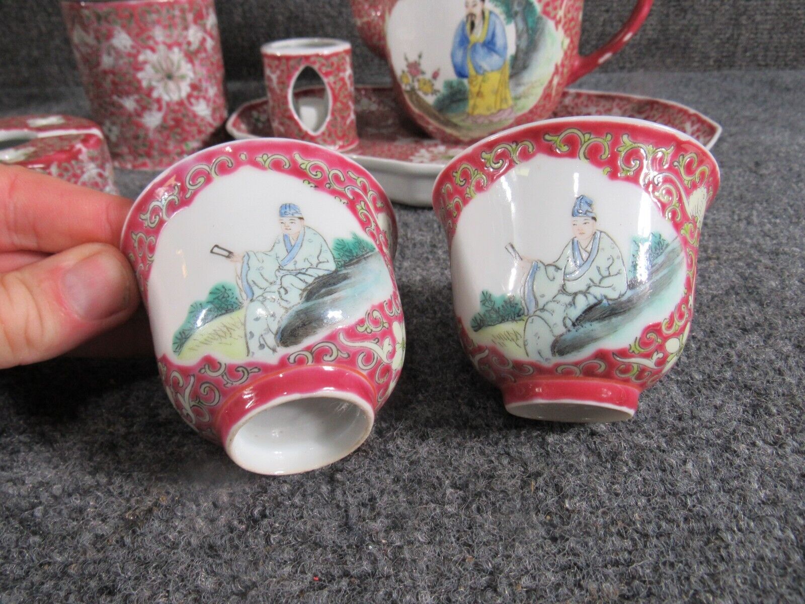 1800s Chinese Porcelain Tea Set with Signature