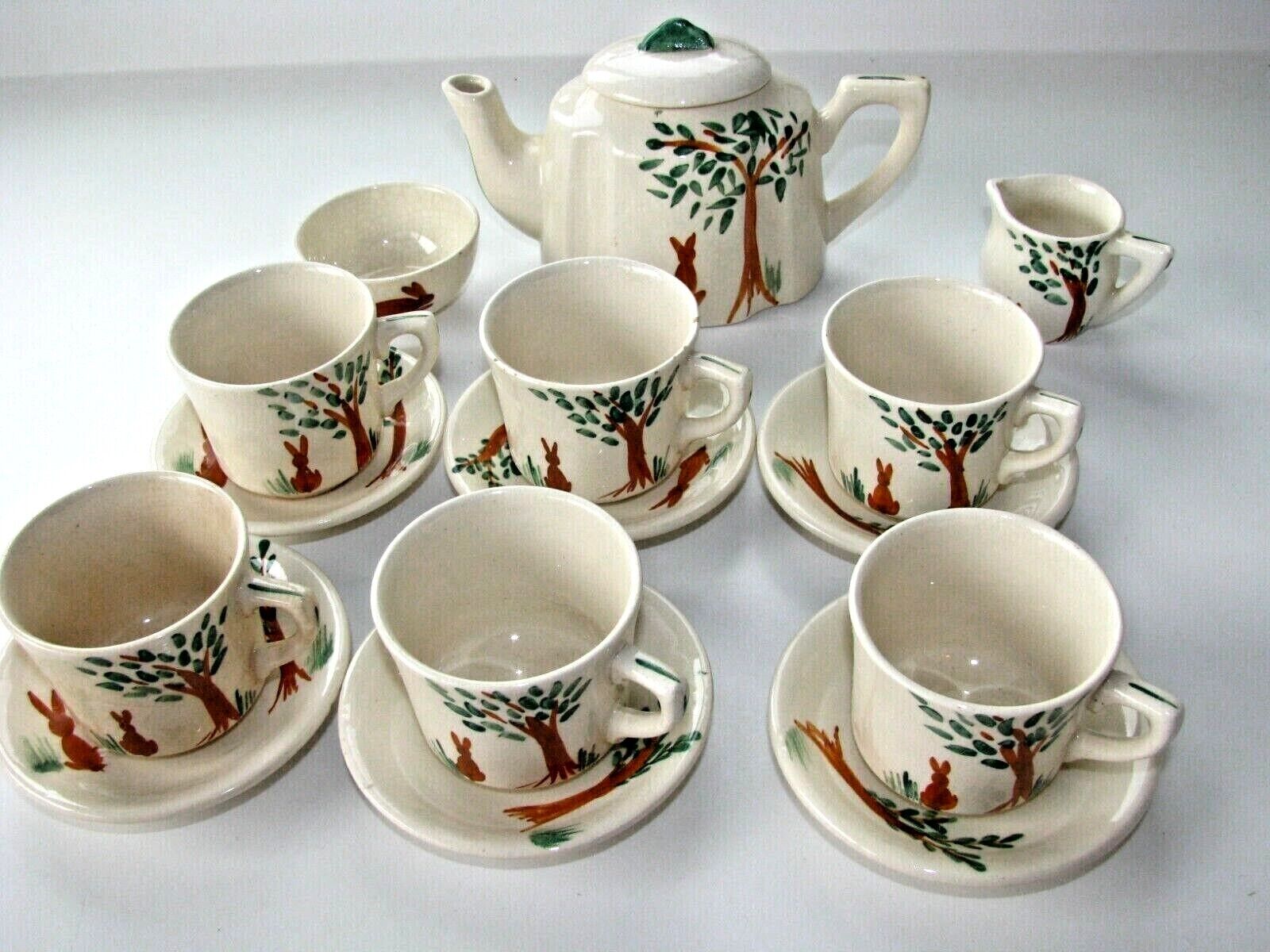 Antique English 15-Piece Rabbit Tea Set