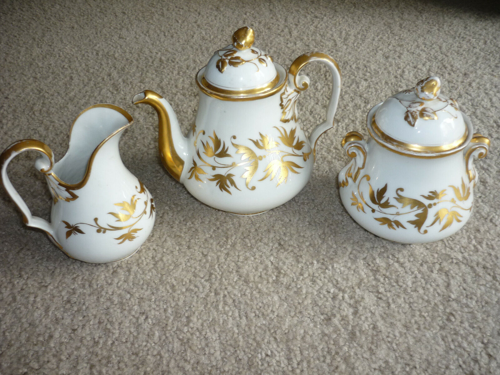 Elegant 1800s Gold & White Teapot Set