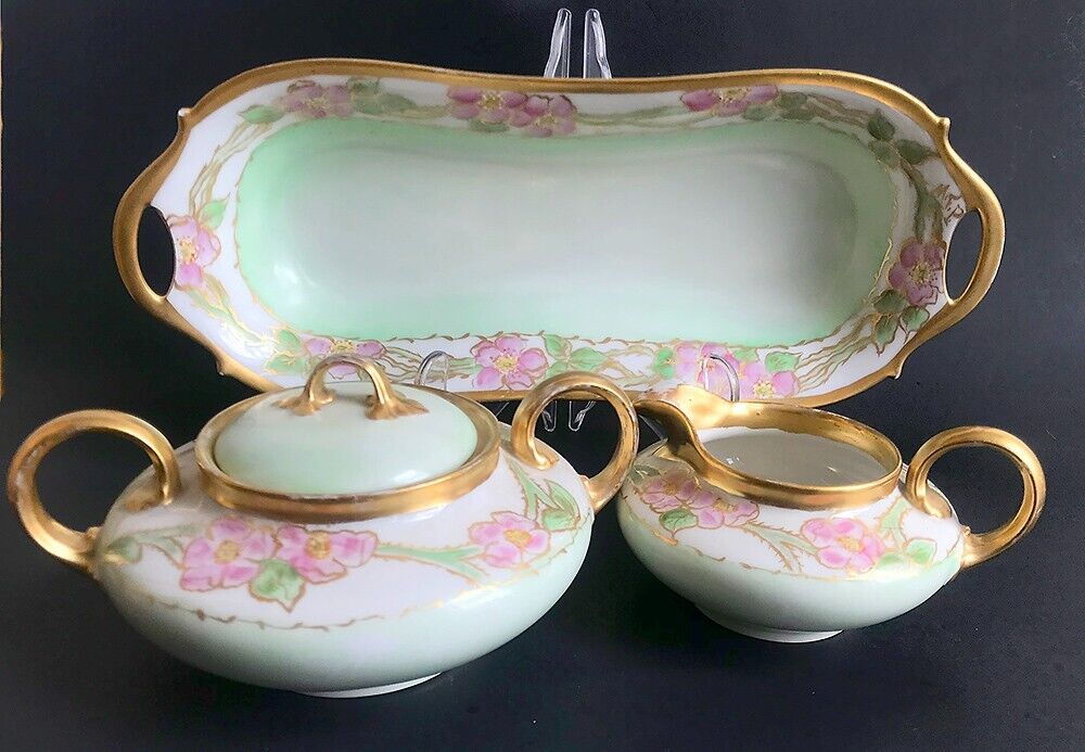 Limoges Floral Gold Trimmed Tea Set, 14 Pieces