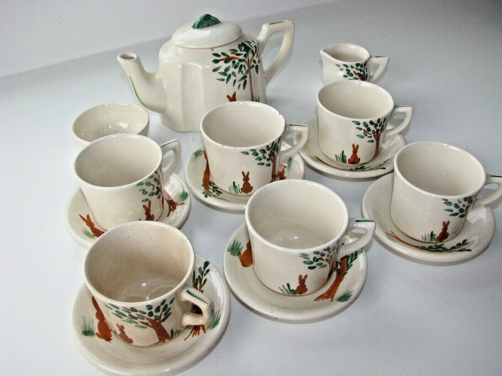Antique English 15-Piece Rabbit Tea Set