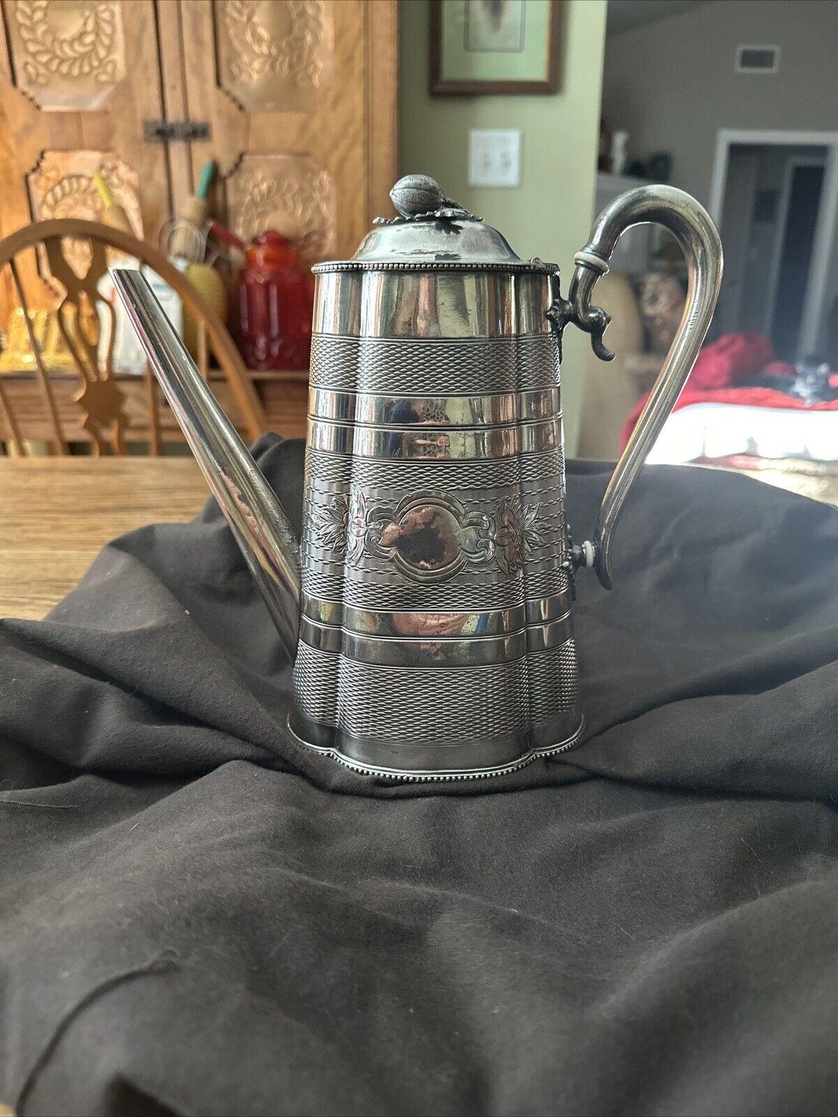 Victorian Engraved Silver Plate Coffee Pot 9”
