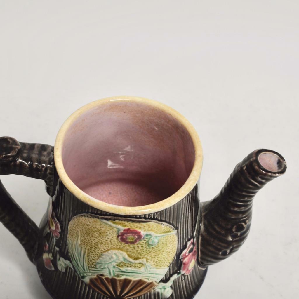 Antique Majolica Bird Fan Tea Set, 1800s